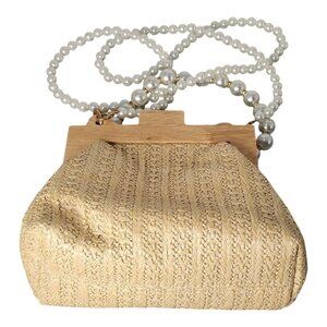 Wooden Pearl Chain Straw Bag Pearl Summer Rattan Shoulder Bag Fashion